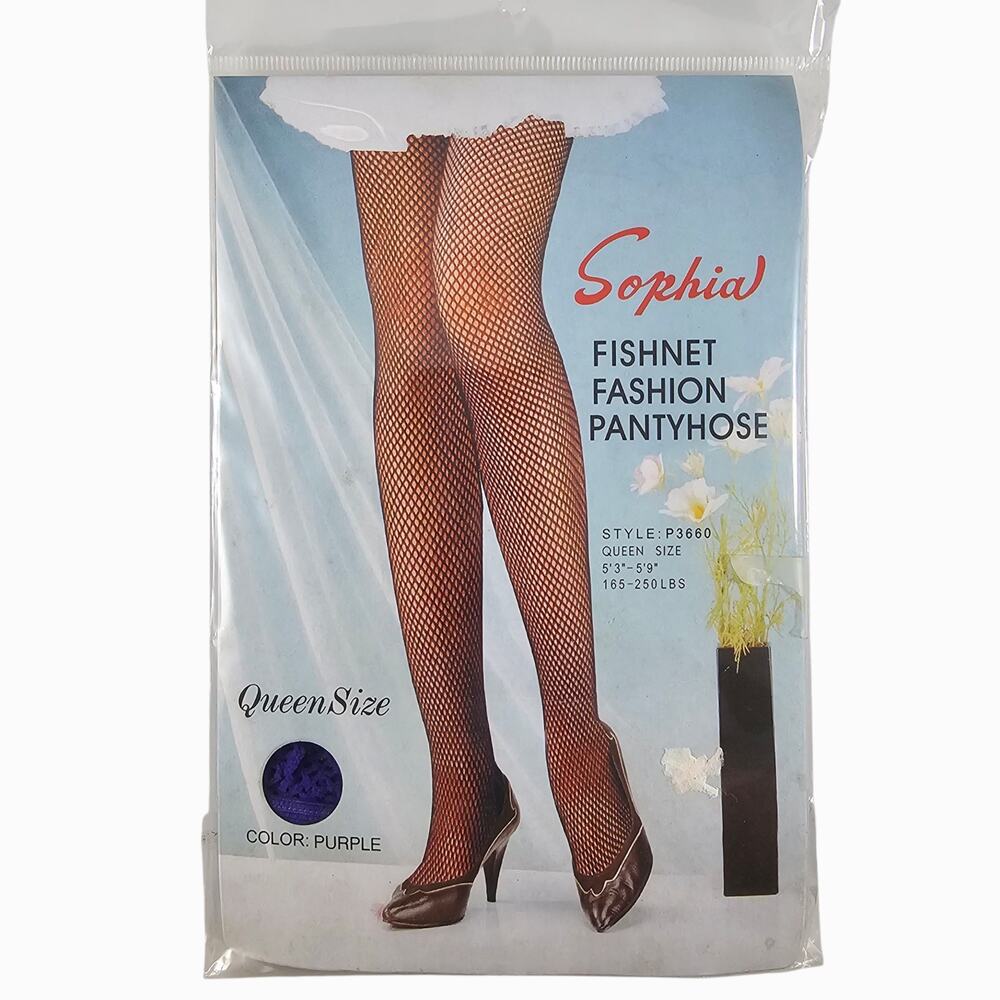 New Sophie Fishnet Pantyhose Queen Plus Size Purple Nylon Tights Lingerie